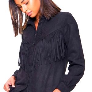 Faux suede fringe top